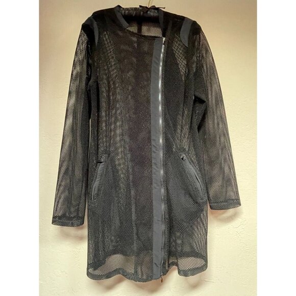 Mc Planet by Innate Womens Mesh Sheer Full-Zip Asymmetric Jacket Sz 12 /T4 Black - Picture 1 of 7
